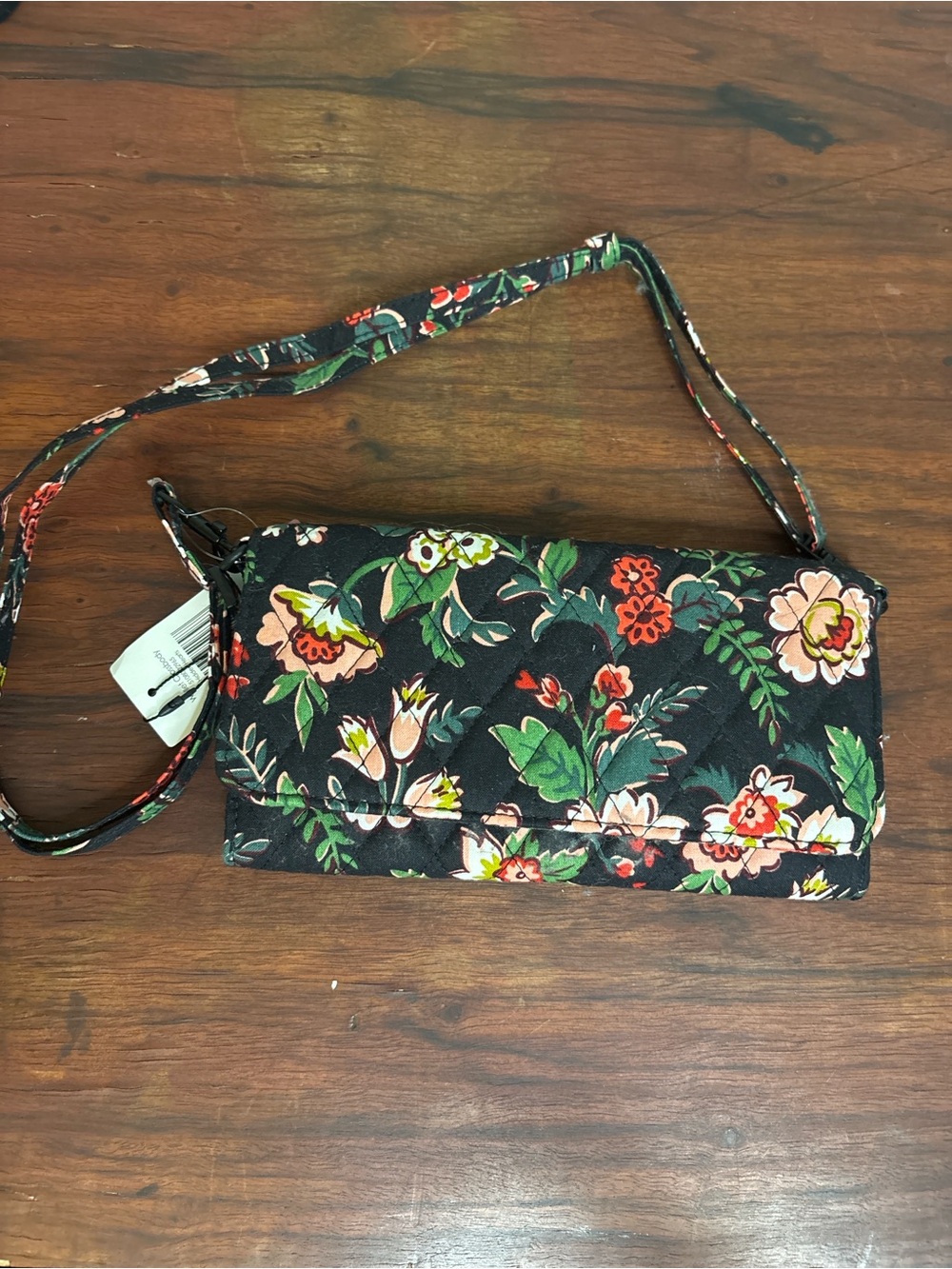 Vera Bradley Black Floral Quilted Crossbody Wallet